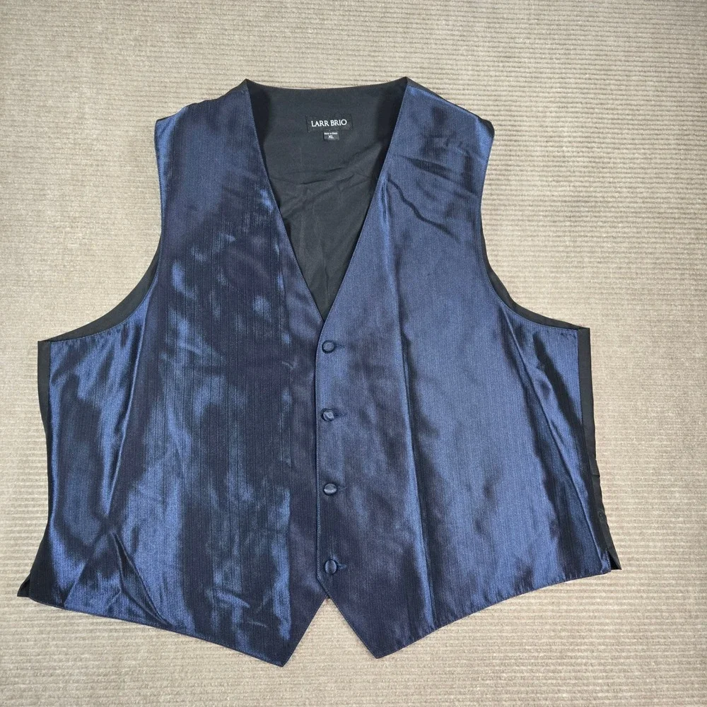 Larr Brio Mens XL Navy Blue Metallic Sheen Formal Button Front‎ Suit Vest